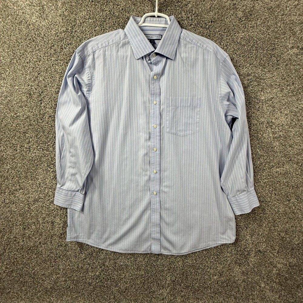 Tommy Hilfiger Ithaca Mens XL Blue Yellow Striped Cotton Button Down 17 32-33